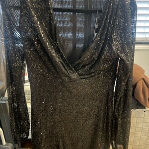 Fashion Nova Black Sequin Long Sleeve Dress